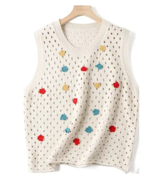 U Neck Dotted Perforated Sweater Vest